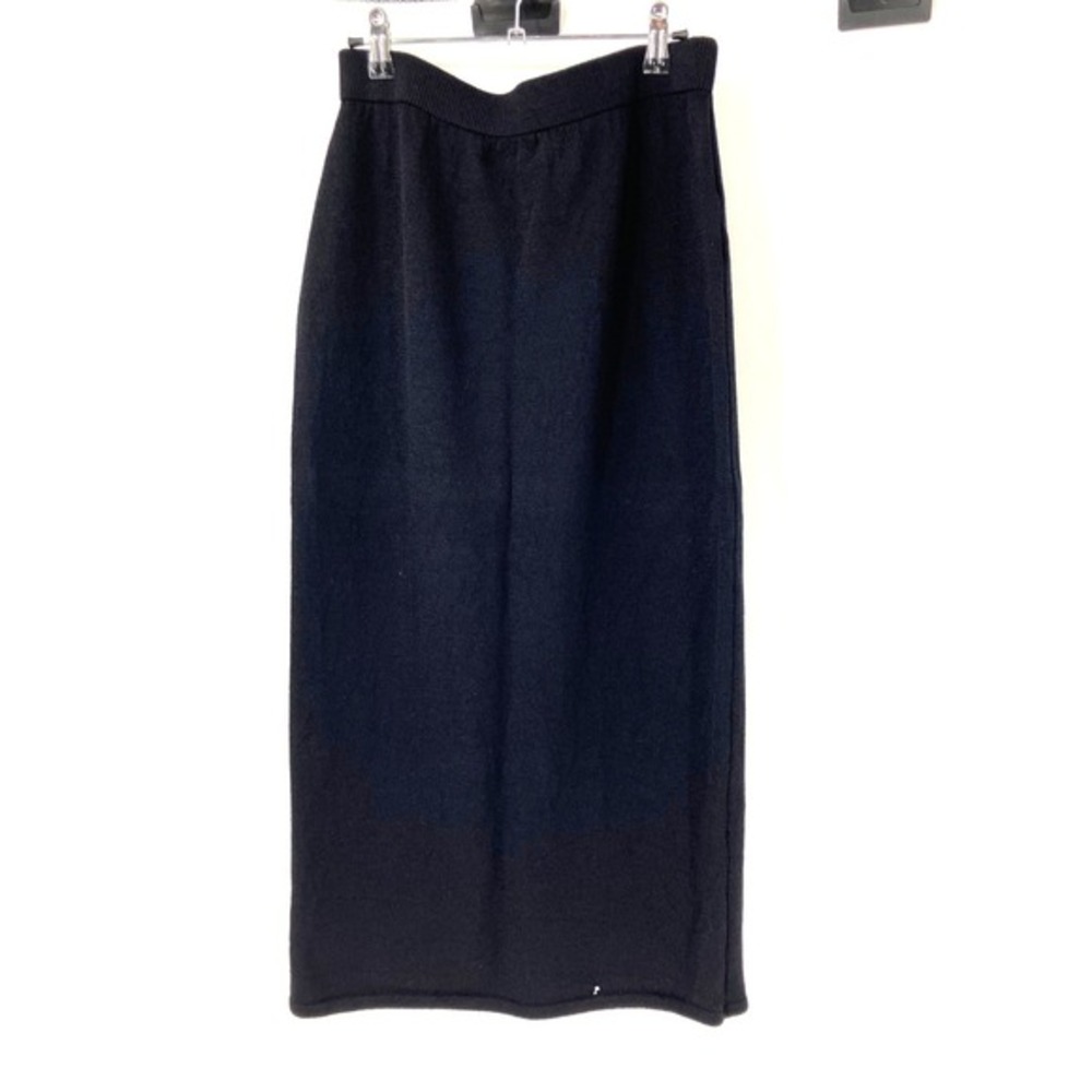 St. John Basics Black Knit Midi‎ Skirt Elastic Waist Back Slit Size 10